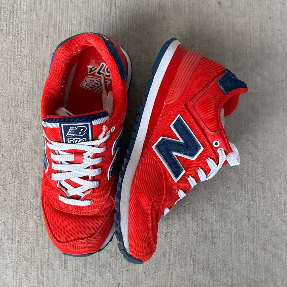 New Balance 574 Bright Red and Navy Sneakers